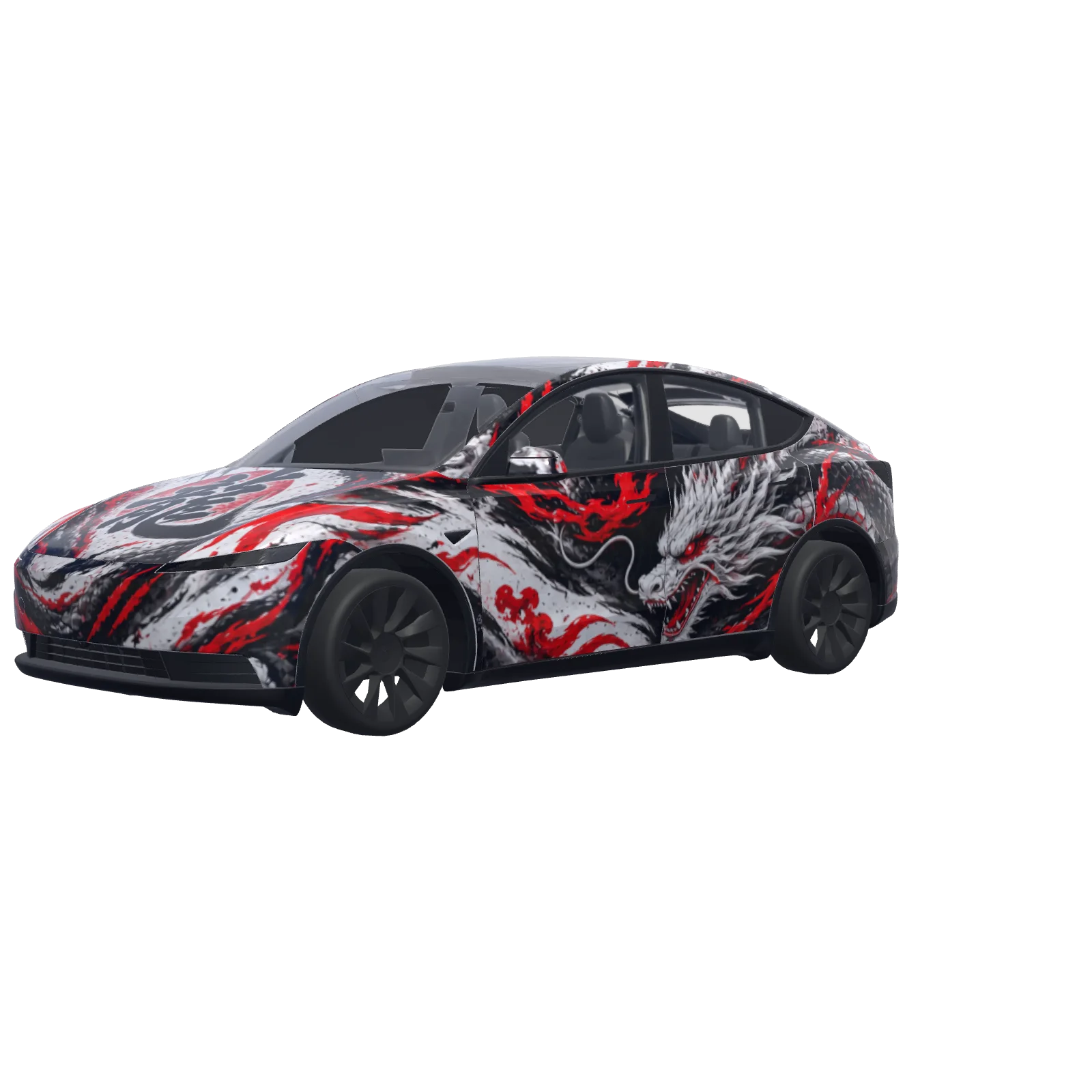 Red & White Dragon Street Art · wrap Model Y (2025+) Standard en 3D
