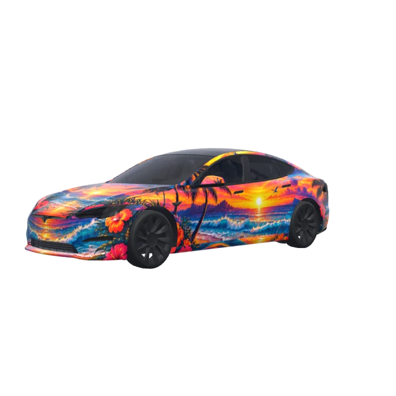 Beach Sunset · Model S 2021+ wrap in 3D