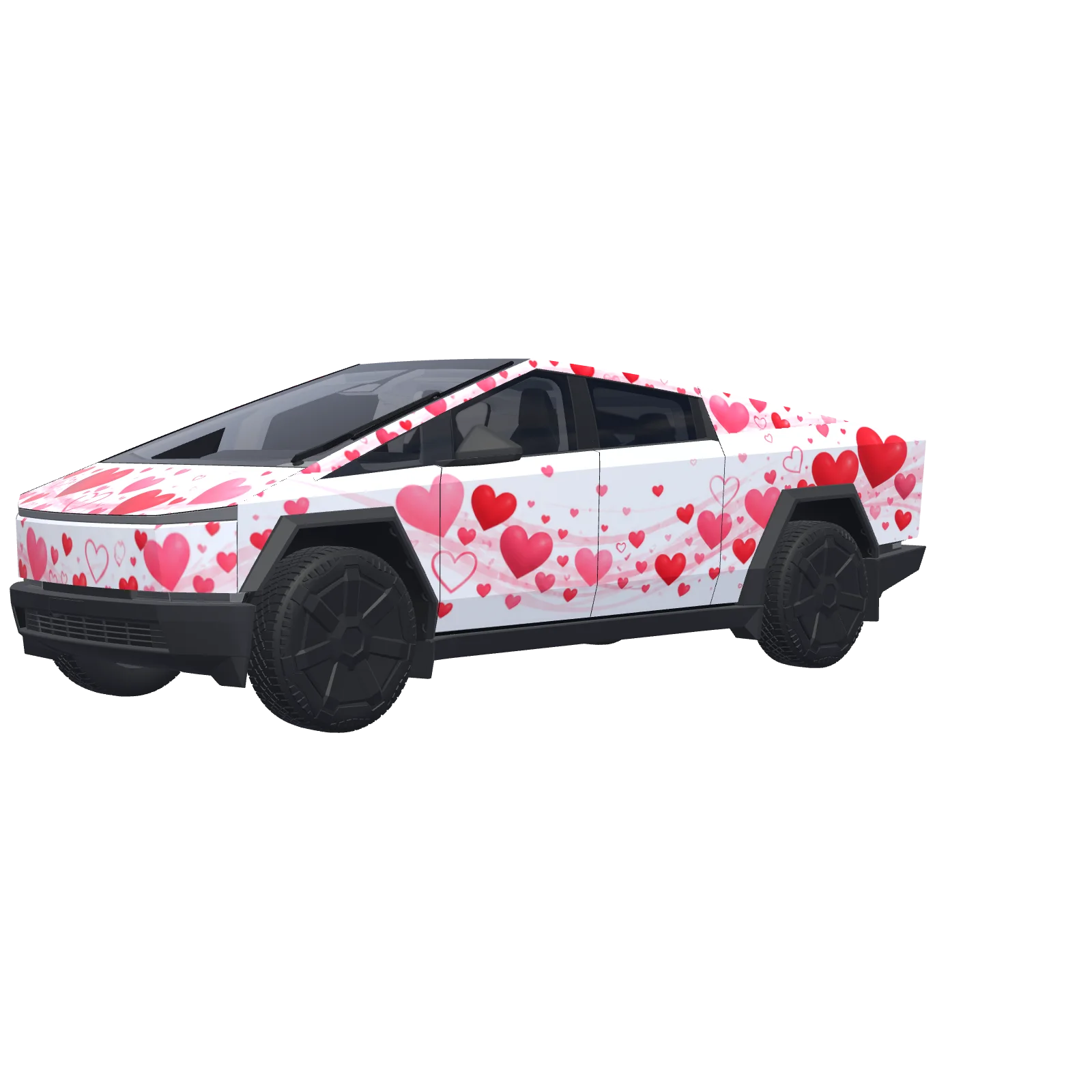 Red & Pink Hearts on White · vinilo de Cybertruck en 3D
