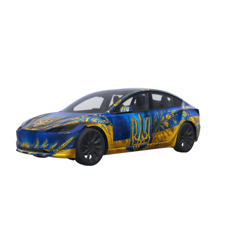 Embellished Ukrainian Flag · Model 3 (2024+) Standard & Premium wrap in 3D