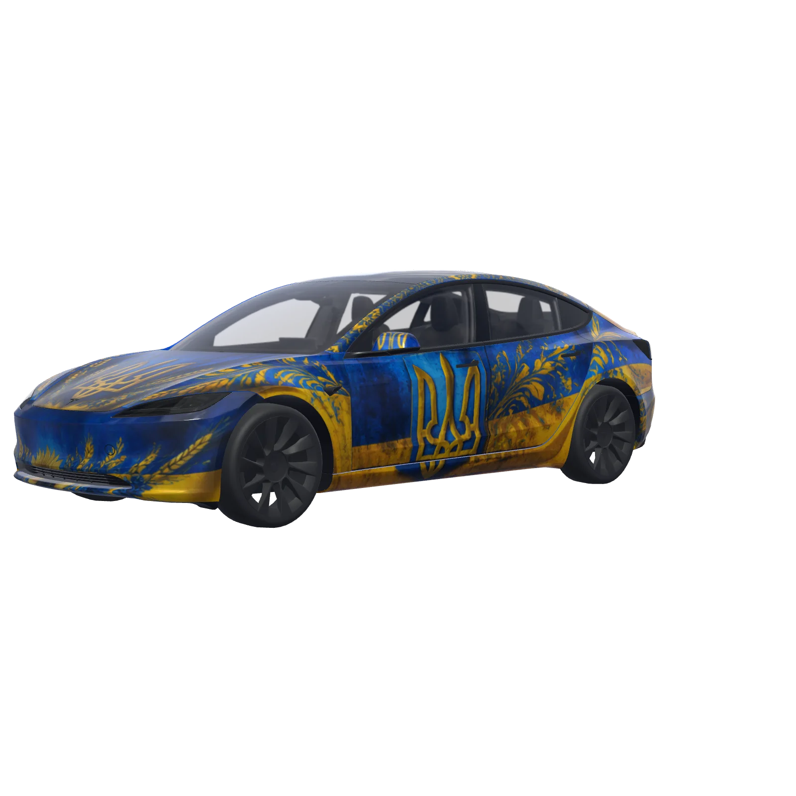 Embellished Ukrainian Flag · Model 3 (2024+) Standard & Premium-Wrap in 3D