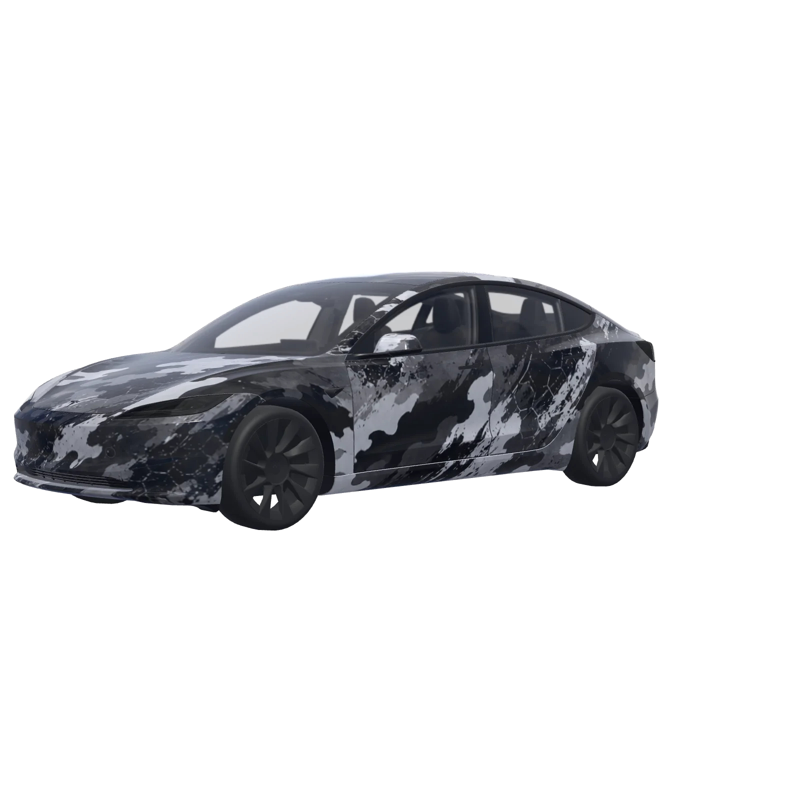 Urban Camo in Black, Gray & White · Model 3 (2024+) Standard & Premium-Wrap in 3D