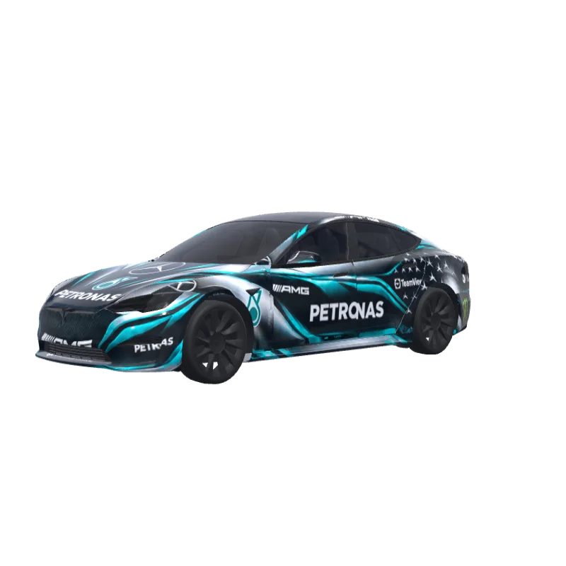 Mercedes-AMG F1 Silver & Teal · Model S 2021+ wrap in 3D