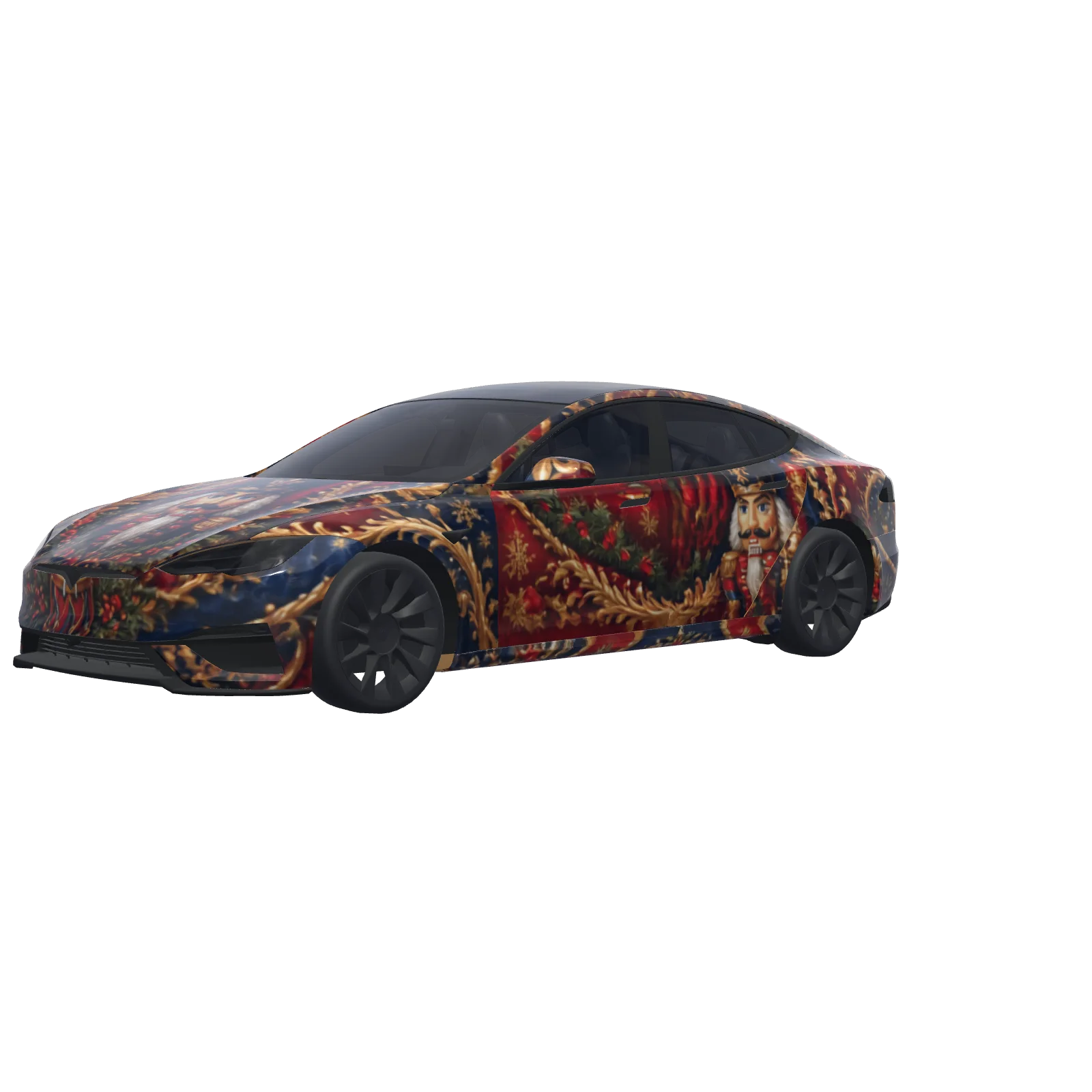 Nutcracker Red & Gold · Model S 2025+ Plaid wrap in 3D