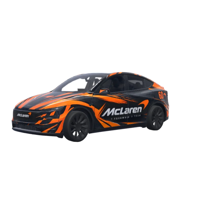 McLaren F1 2026 Orange & Black · Model Y (2025+) Premium wrap in 3D