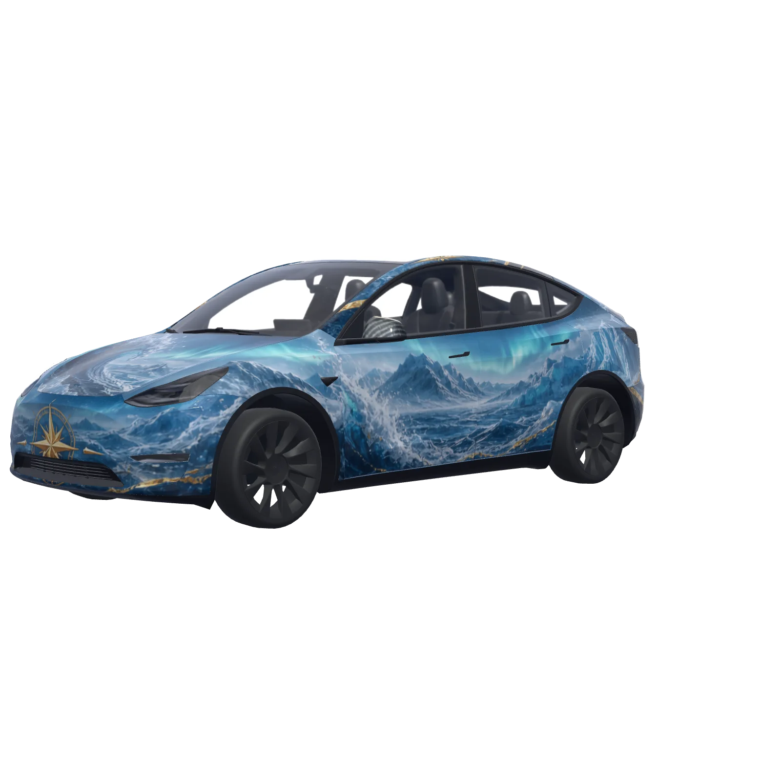 Satin Frozen Ocean with Gold Accents · vinilo de Model Y en 3D