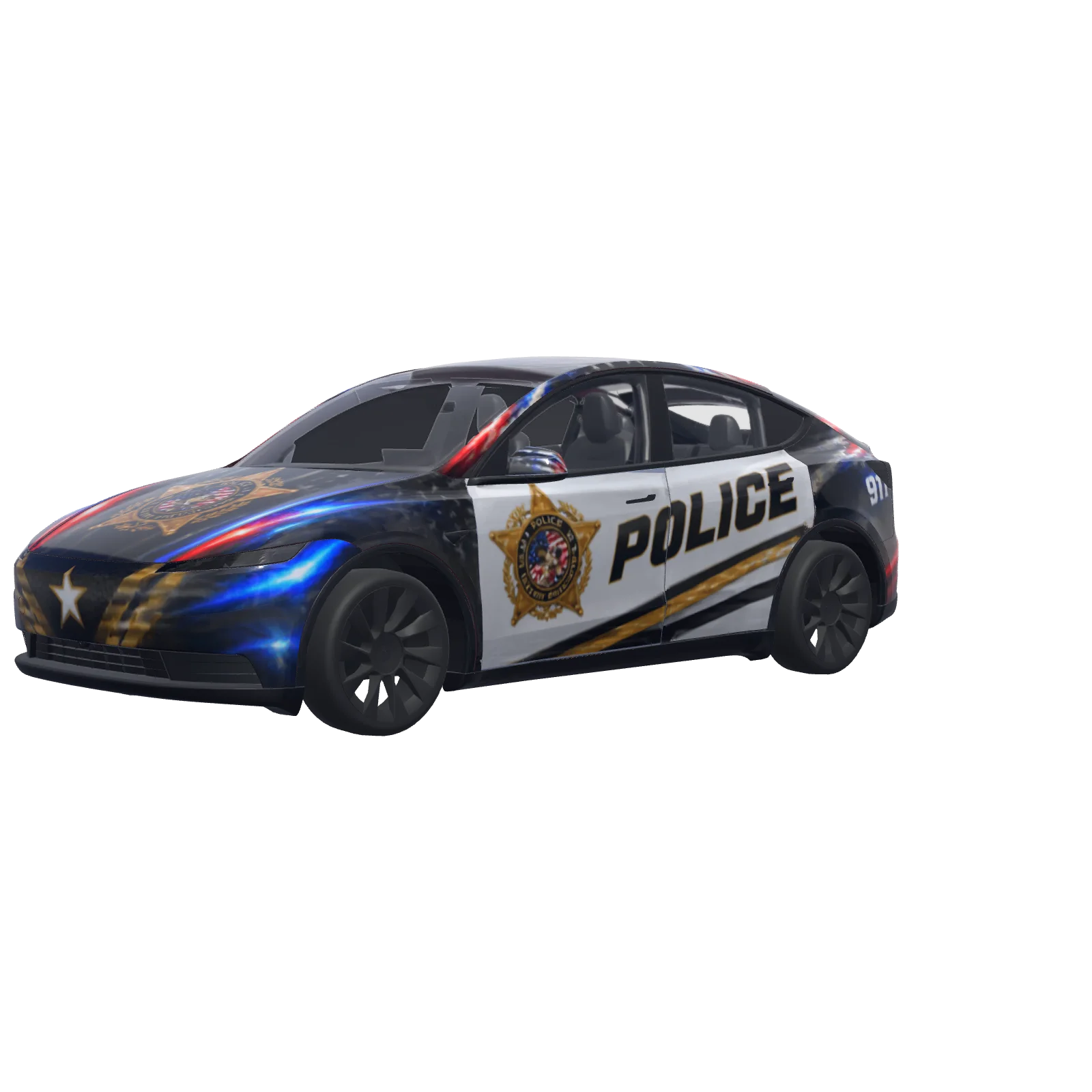 Black & White Police Cruiser · Model Y (2025+) Standard wrap in 3D
