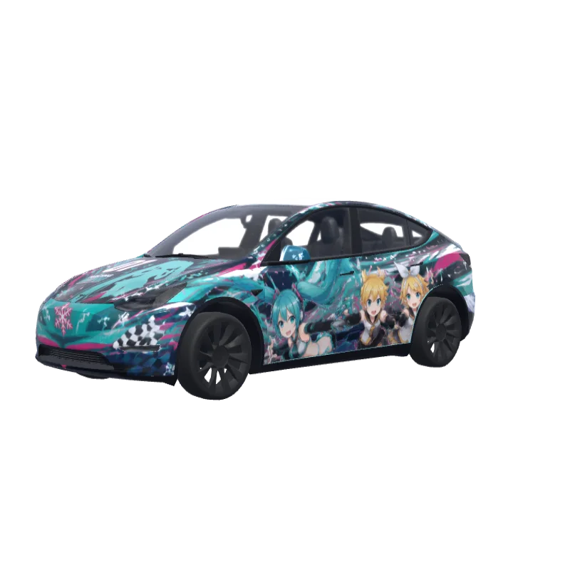 Hatsune Miku & Kagamine Itasha · Model Y wrap in 3D