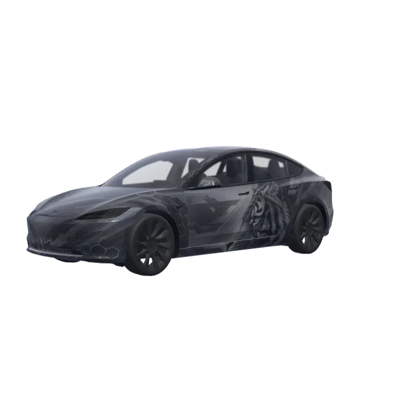 Stealth Grey Satin Frost · Model 3 (2024+) Standard & Premium wrap in 3D