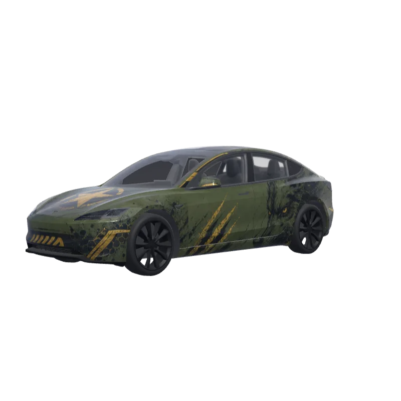 Matte Military Green with Brass · Model 3 (2024+) Performance wrap in 3D