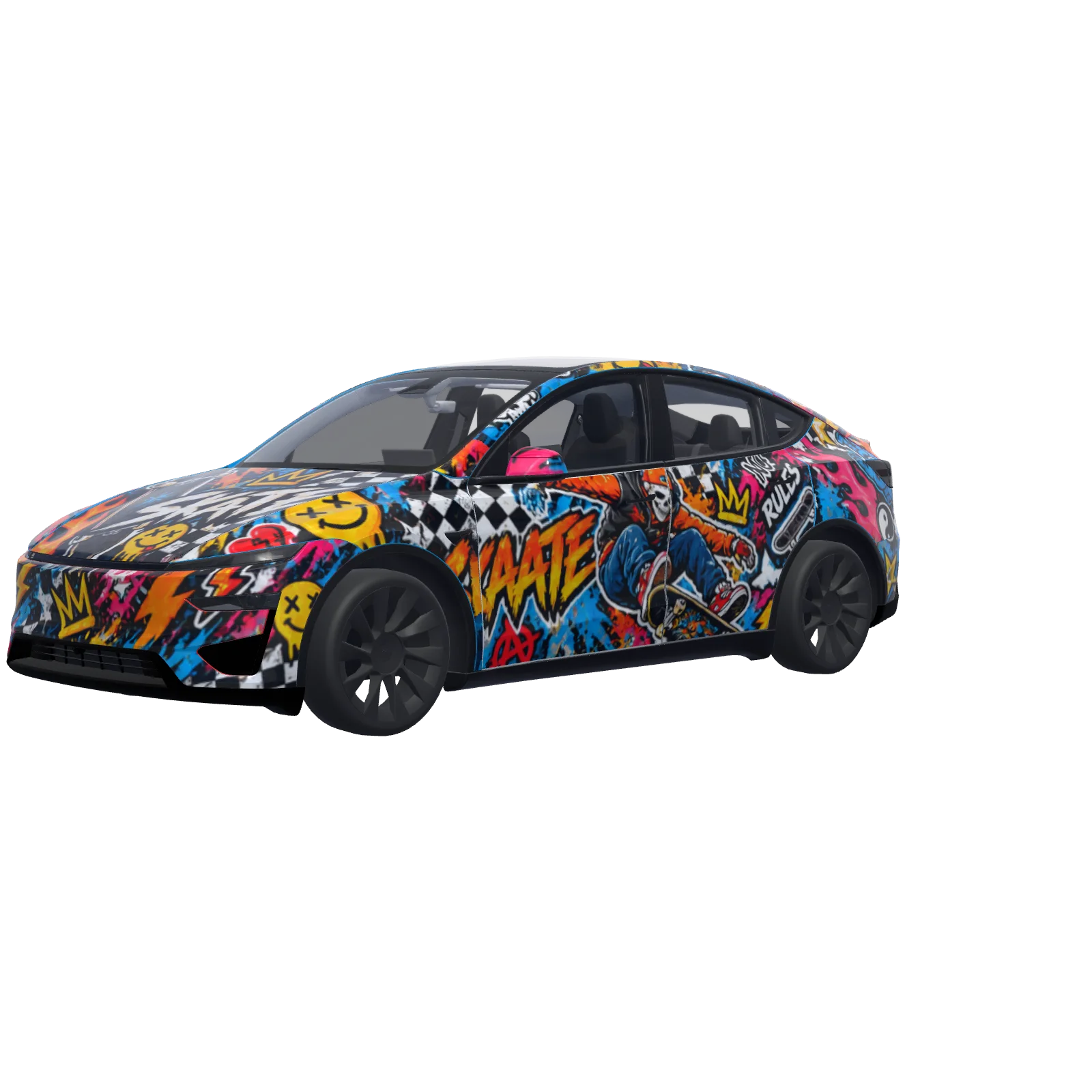Skater Sticker Bomb · Model Y (2025+) Performance-Wrap in 3D