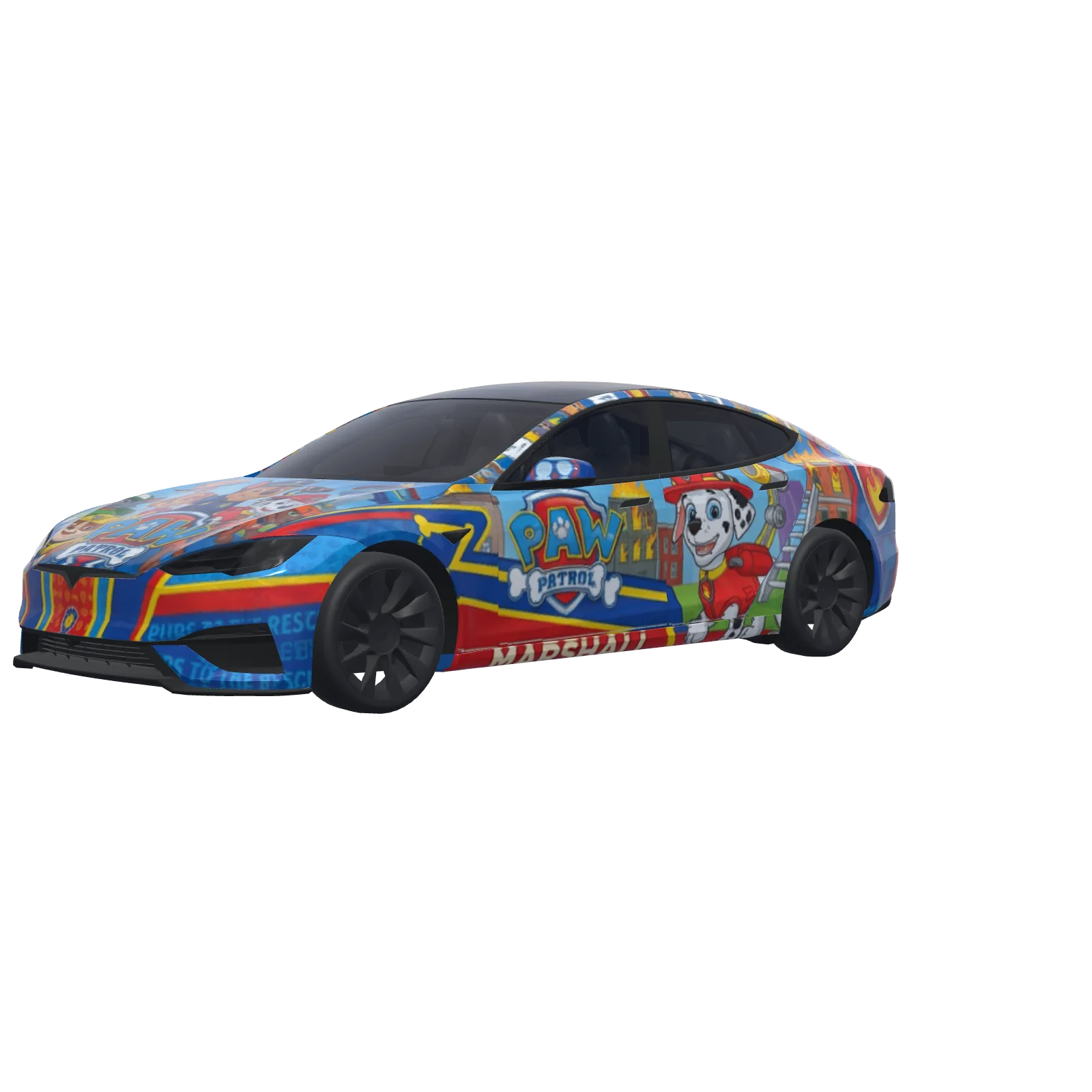 Paw Patrol Pups · Model S 2025+ Plaid 랩 3D 미리보기