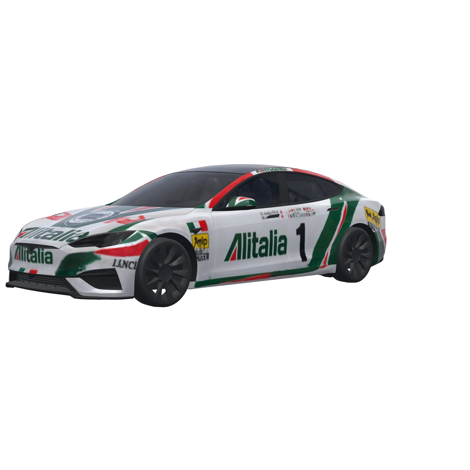Lancia Stratos Rally · Model S 2025+ Plaid 랩 3D 미리보기