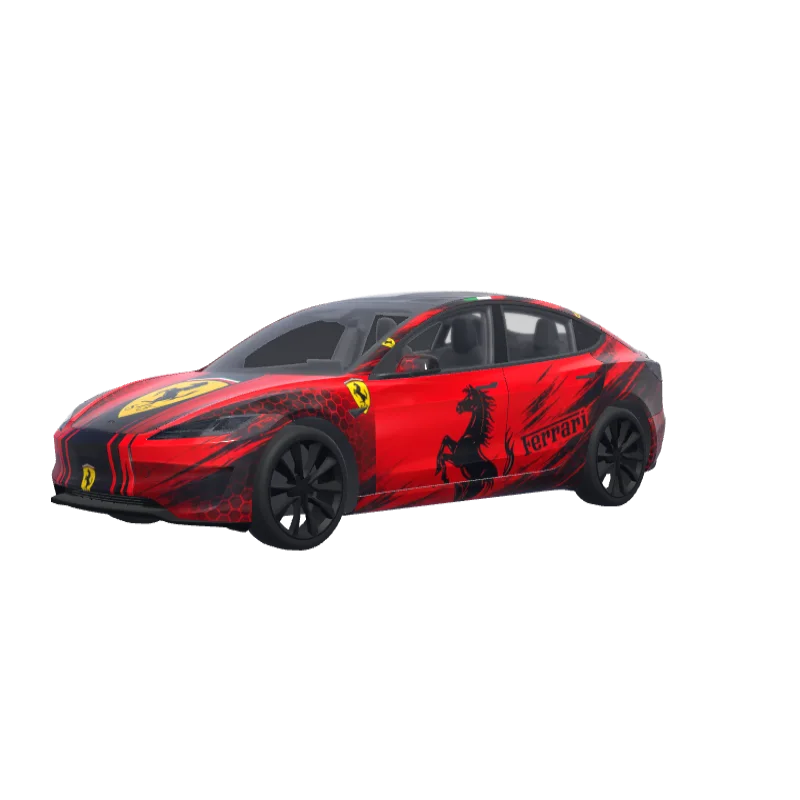 Ferrari-Inspired Red · Model 3 (2024+) Performance wrap in 3D