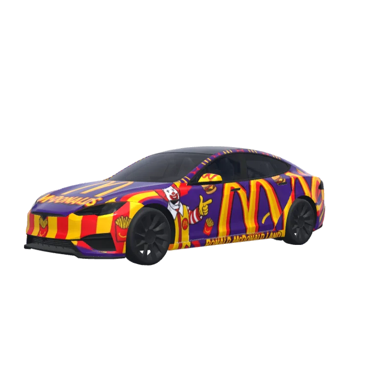 McDonald's with Ronald on Purple · Model S 2025+ Plaid wrap in 3D