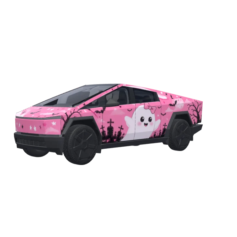 Cute Pink Ghost Halloween · Cybertruck wrap in 3D