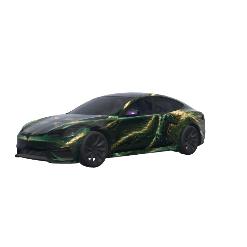 British Racing Green & Candy Purple · Model S 2025+ Plaid wrap in 3D