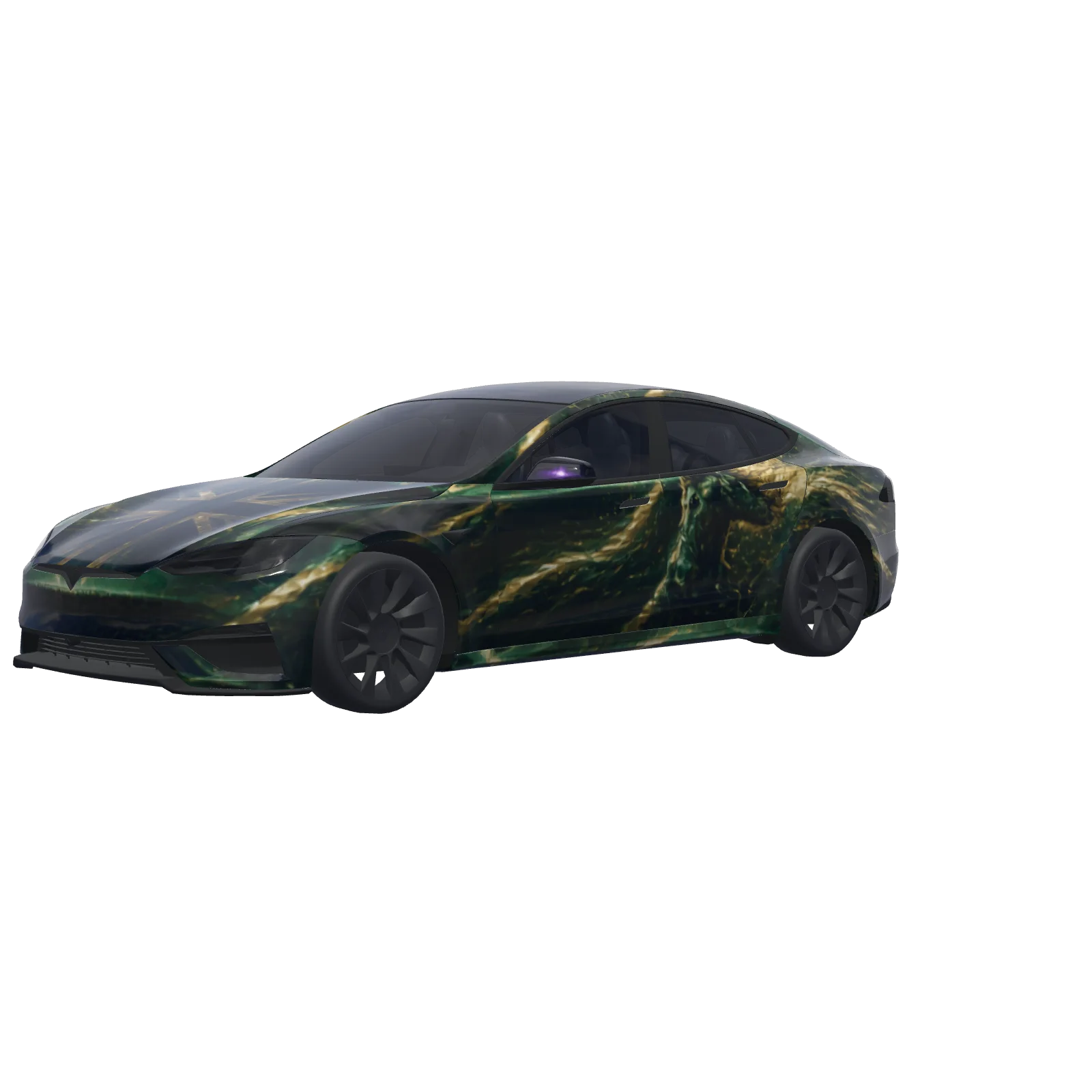 British Racing Green & Candy Purple · Model S 2025+ Plaid 랩 3D 미리보기