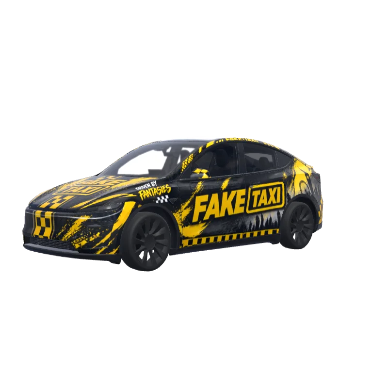 Black Taxi with Door Logos · Model Y (2025+) Premium wrap in 3D