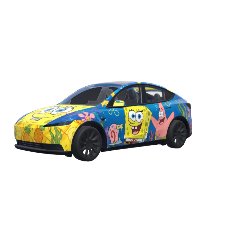 SpongeBob Yellow & Ocean Blue · Model Y (2025+) Standard wrap in 3D