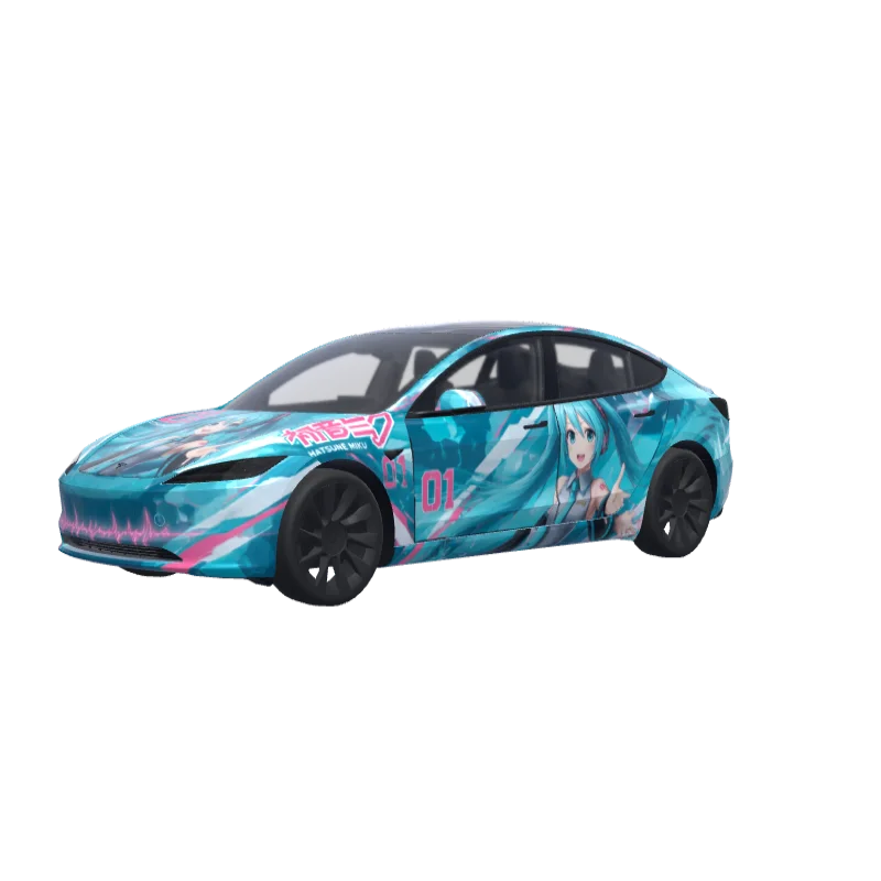 Hatsune Miku Teal & Pink · Model 3 (2024+) Standard & Premium wrap in 3D