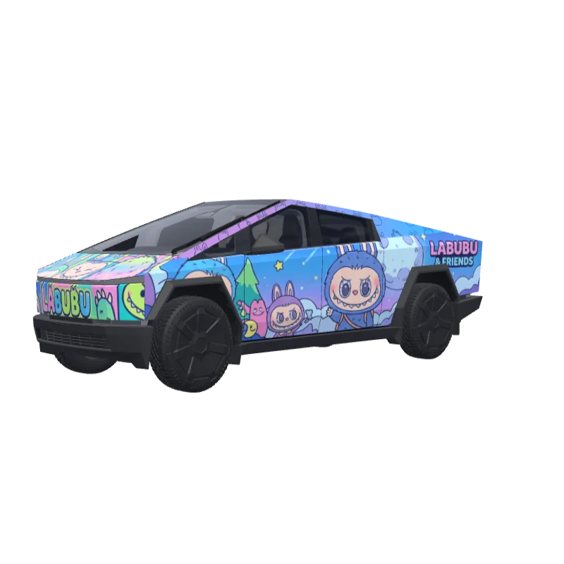 Labubu Character Mix · Cybertruck wrap in 3D