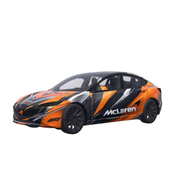 McLaren F1 2026 Papaya · Model 3 (2024+) Standard & Premium wrap in 3D