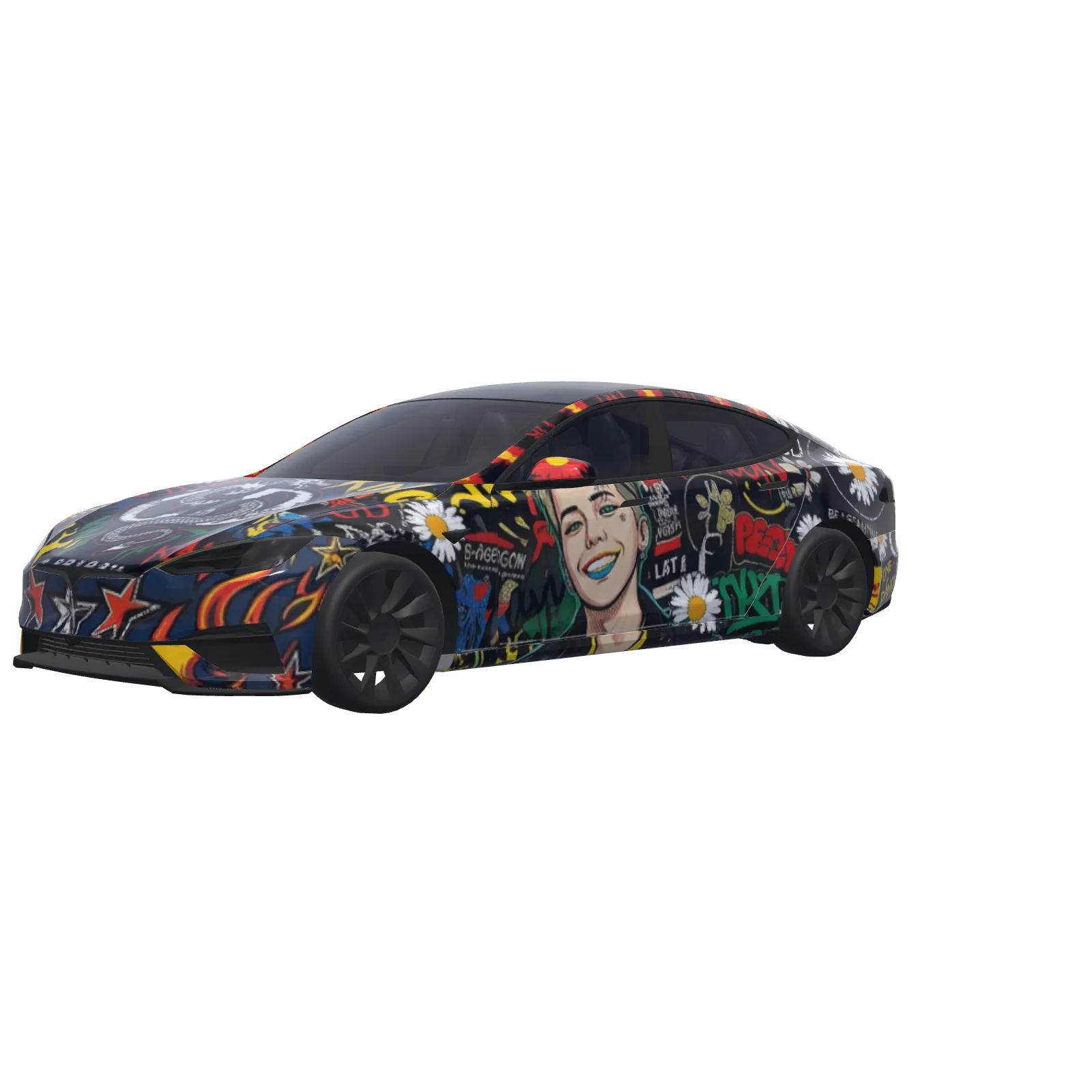 G-Dragon Pop Art Stickers · Model S 2025+ Plaid 랩 3D 미리보기
