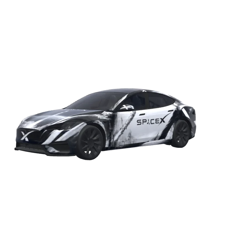 SpaceX Black & White · Model S 2025+ Plaid wrap in 3D