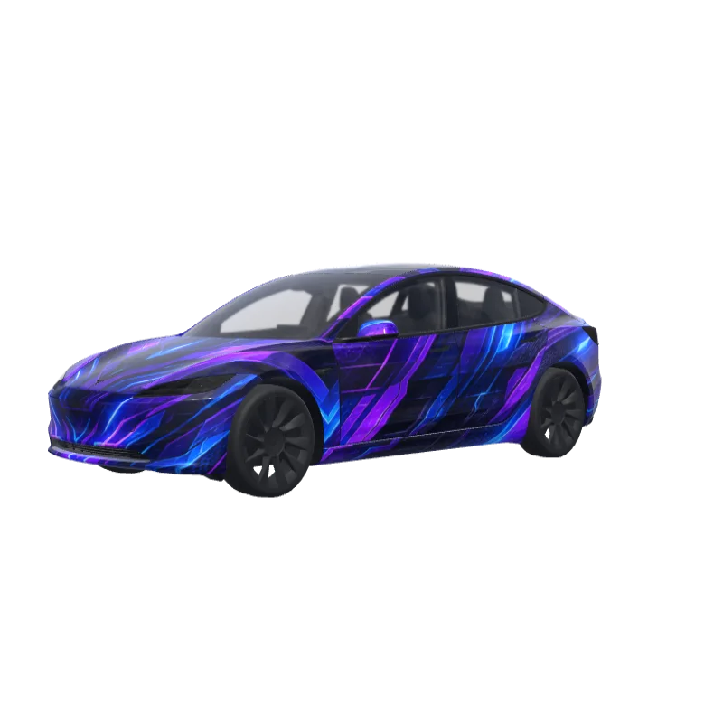Purple & Electric Blue Geometric Livery · Model 3 (2024+) Standard & Premium wrap in 3D