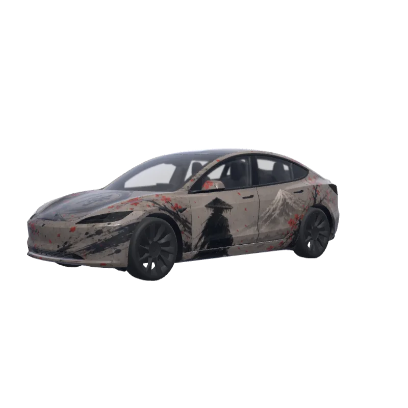 Matte Samurai Ink · Model 3 (2024+) Standard & Premium wrap in 3D