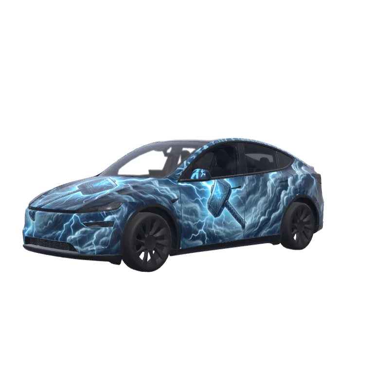 Thor's Mjölnir & Lightning · Model Y (2025+) Premium wrap in 3D