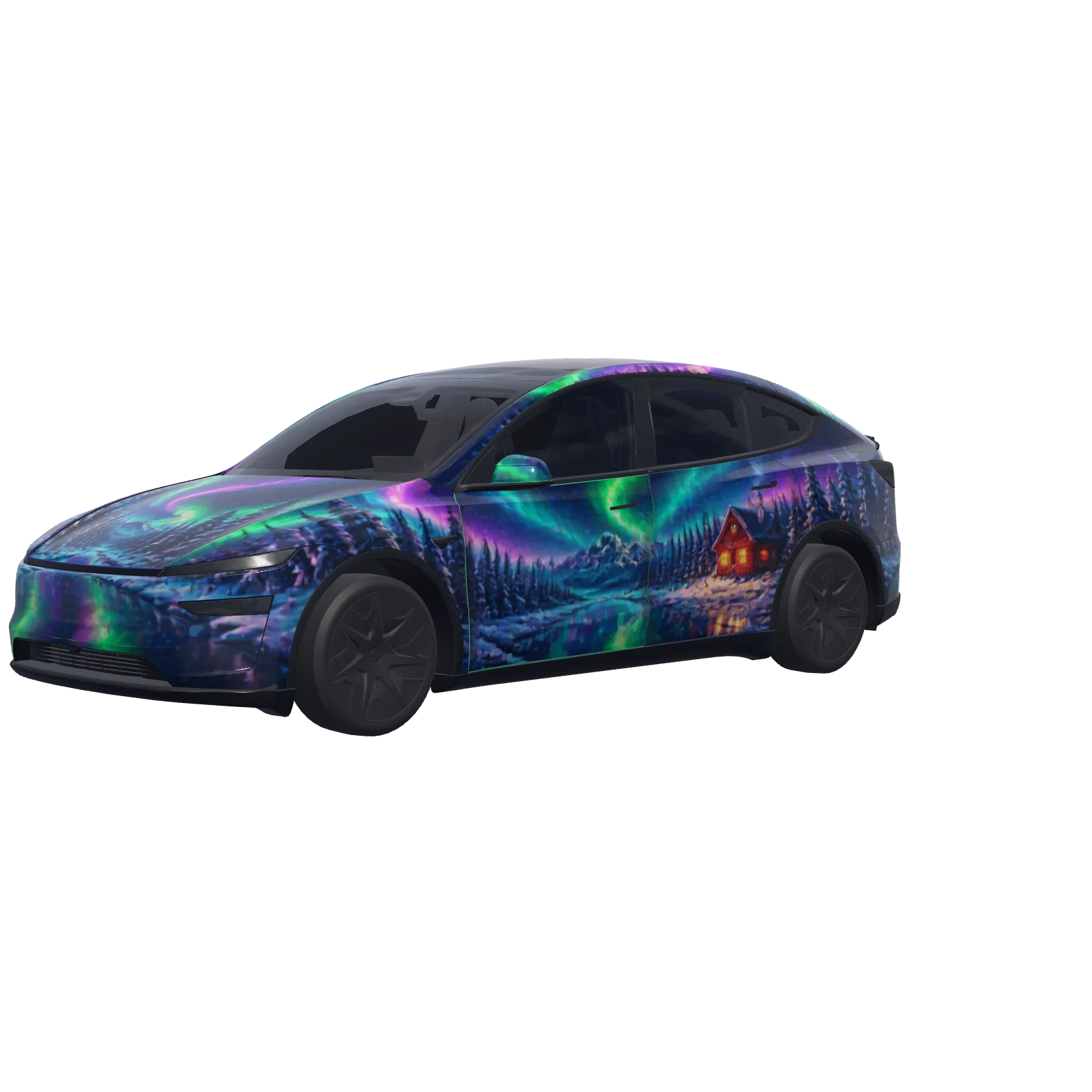 Aurora Over Snowy Pines · Model Y L wrap in 3D
