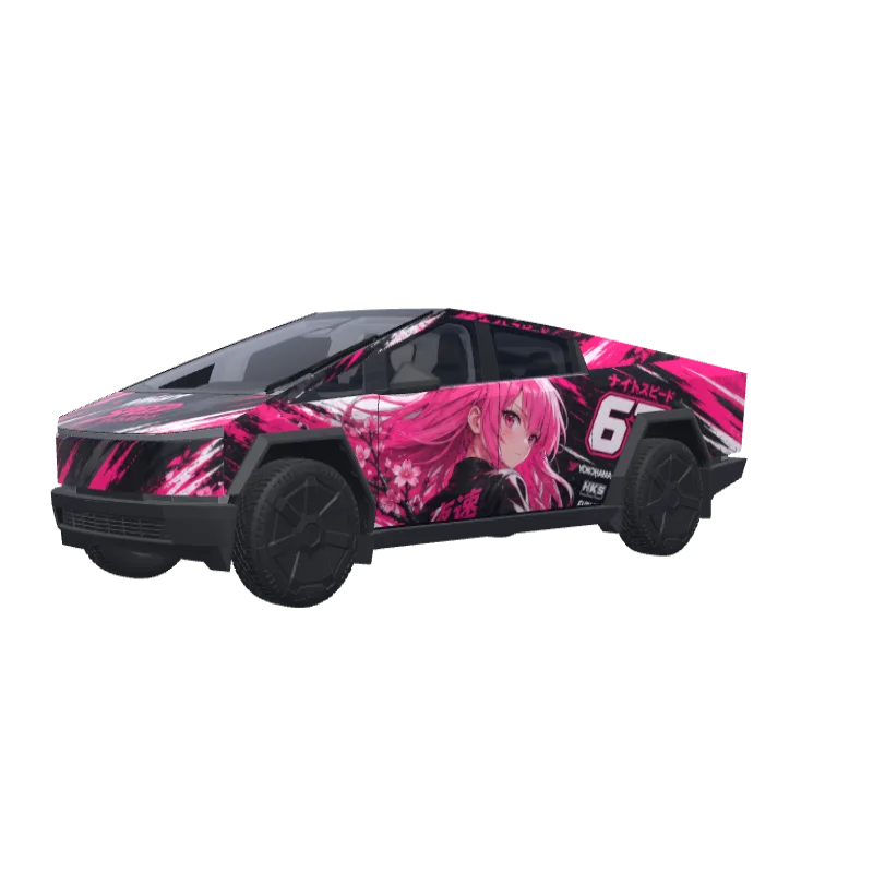 Pink GT Racing with Anime Art · Cybertruck wrap in 3D
