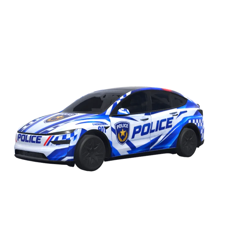 Blue & White Police Livery · Model Y L wrap in 3D