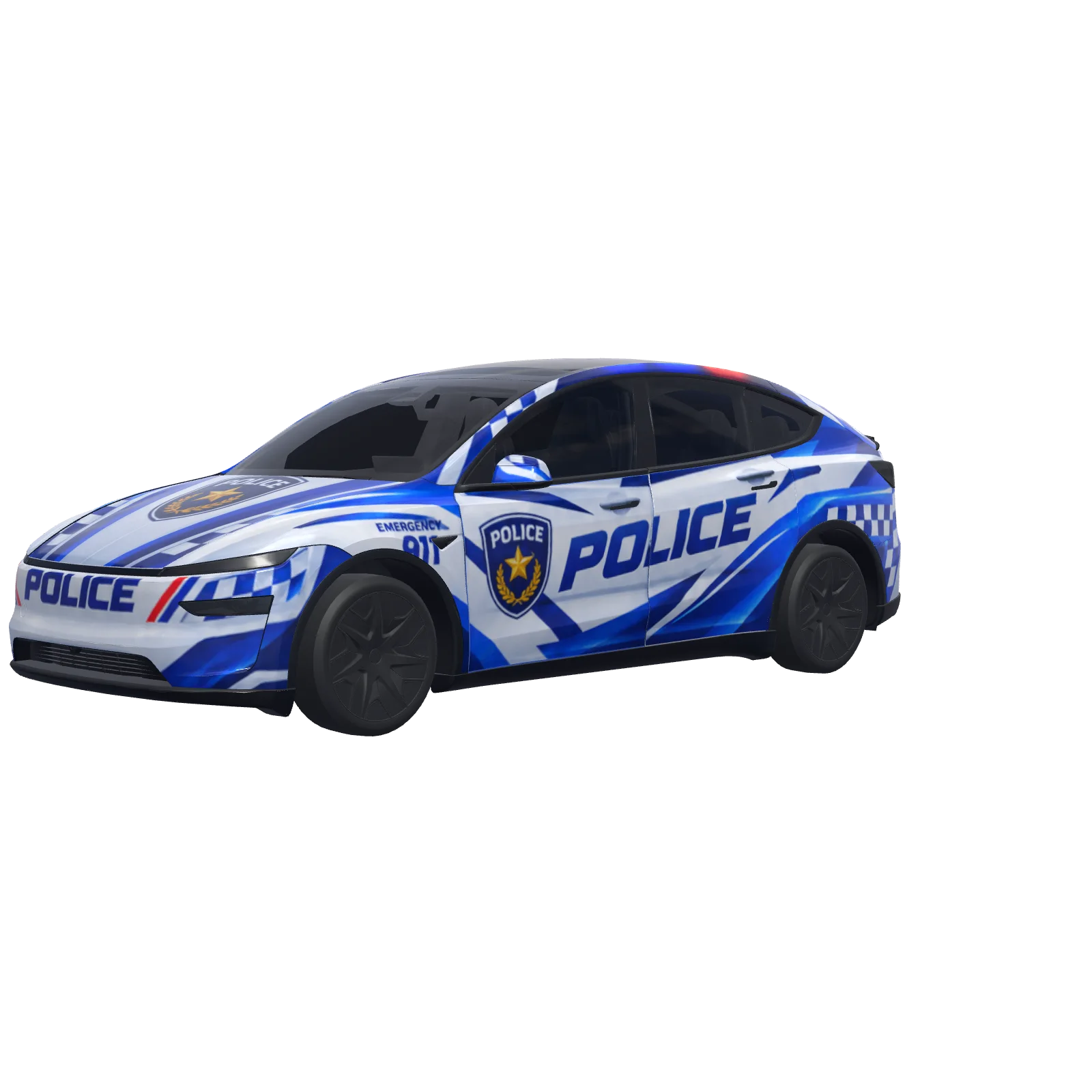 Blue & White Police Livery · Model Y L wrap in 3D