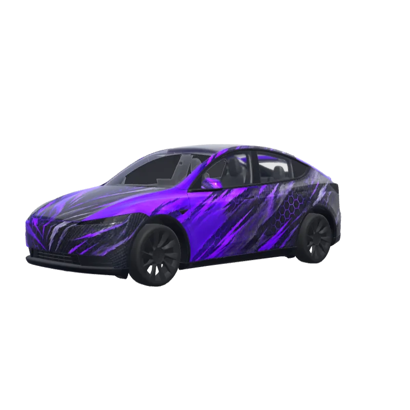 Matte Purple to Dark Carbon Fade · Model Y (2025+) Standard wrap in 3D