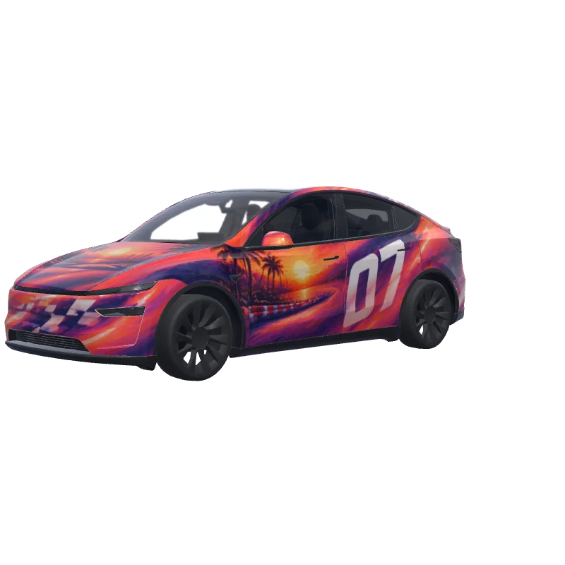 Sunset Racetrack Stripe, Number 07 · Model Y (2025+) Premium-wrap i 3D
