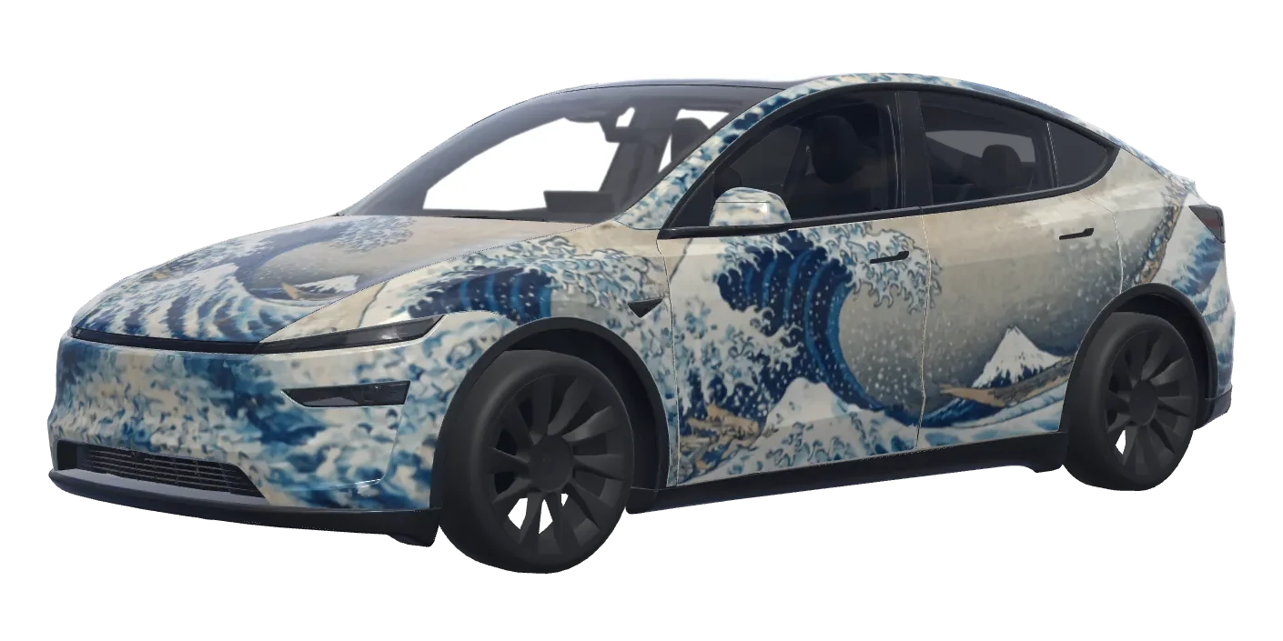 The Model Y wrap made from the painting